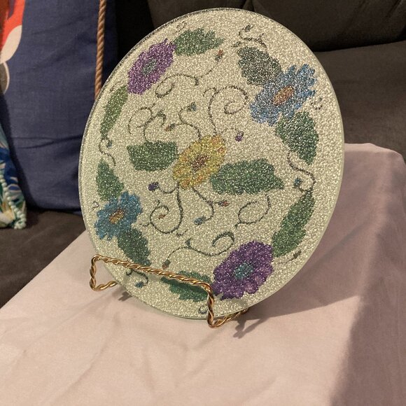 TEMPTATIONS-SPRING BLOOMS 10" FLUTED PIE/BAKING DISH & 7.5" GLASS TRIVET-VGUC - Picture 7 of 14